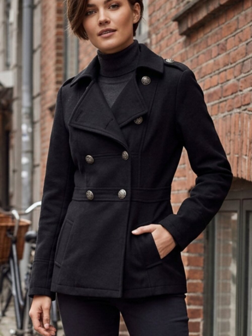NWT Fashion Classic Fashion Collection Black Pea Coat